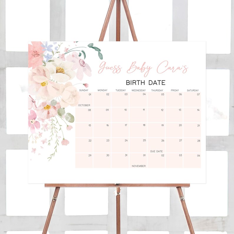 Baby in Bloom Baby Shower Calendar