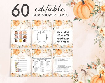 Editable Little Pumpkin Baby Shower Games Bundle, Autumn Fall Baby Shower Game Pack, Gender Neutral Rustic Fall Pumpkin Baby Shower, 0888