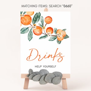 A Little Cutie Baby Shower Drink Sign, Greenery Orange Baby Shower Drinks Table Sign, Neutral Cutie on the Way Baby Shower Decor Signs, 0660