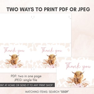 Editable Boho Highland Cow Baby Shower Invitation Bundle, Pink Holy Cow Baby Shower Invite Set, Girl Highland Cow Boho Baby Shower, 0509 image 7