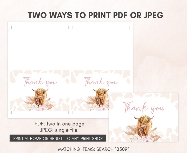 Editable Boho Highland Cow Baby Shower Invitation Bundle, Pink Holy Cow Baby Shower Invite Set, Girl Highland Cow Boho Baby Shower, 0509 image 7