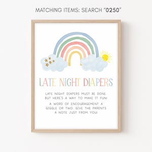 Late Night Diapers Sign Pastel Rainbow Baby Shower, Little Ray of Sunshine Baby Shower Diaper Thoughts Sign, Gender Neutral Template 0250