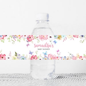 Editable Butterfly Baby Shower Bottle Label, Spring Floral Butterfly Shower Water Bottle Label, Pastel Butterfly Baby in Bloom Template 0229