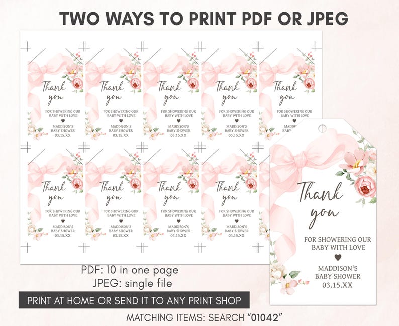Floral Coquette Baby Shower Gift Tags