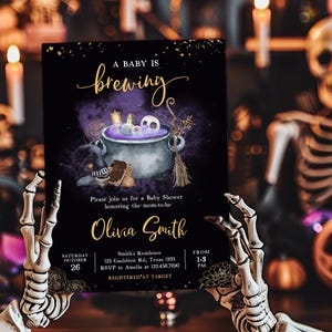 Gold Gothic Baby is Brewing Invitation