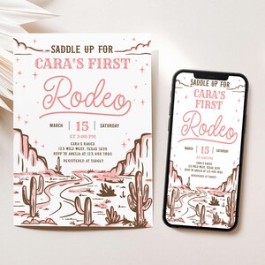 Editable First Rodeo Birthday Invitation, Pink Cowgirl Birthday Invite, Wild West Party Birthday Invite, Western Girl Birthday Party, 53BD