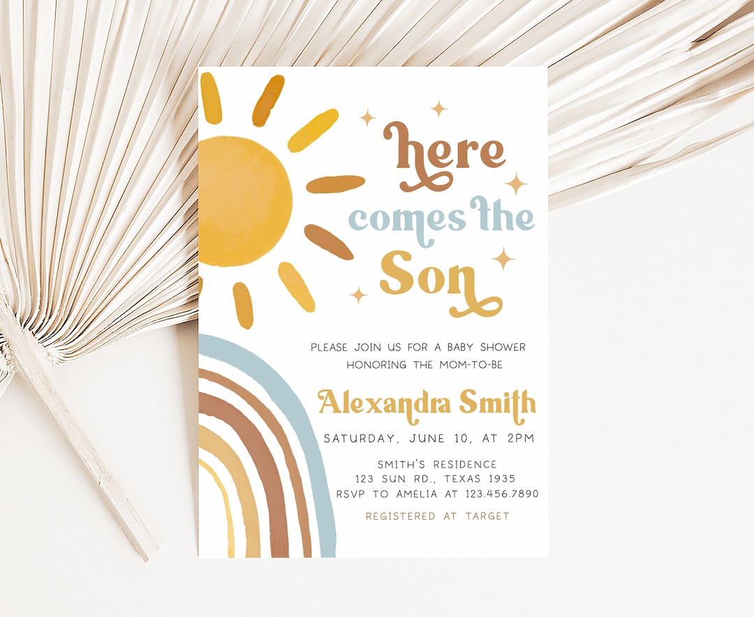 Editable Here Comes the Son Baby Shower Invitation, Sunshine Baby