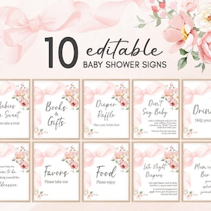 Editable Pink Baby in Bloom Baby Shower Table Sign, Girl Floral Coquette Baby Shower Bundle Sign, Spring Flowers Baby Shower Decor, 01042