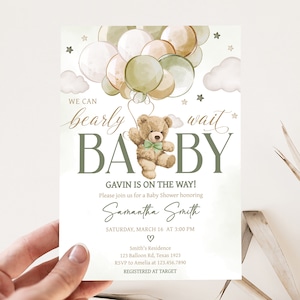 Editable Gender Neutral Bear Baby Shower Invitation, We Can Bearly Wait ...
