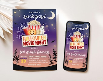 Editable Movie Night Halloween Invitation, Backyard Halloween Movie Night Party Invite, Spooky Halloween Outdoor Movie Party Invite,  15SE