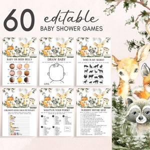 Editable Boy Woodland Baby Shower Games Bundle, Woodland Animals Its A Boy Baby Shower Game Pack, Woodland Forest Baby Shower Games, 0732