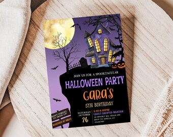 Editable Halloween Haunted House Birthday Invitation, Spooktacular Halloween Birthday Invite, Spooky Kids Birthday Party Invitation, 20BD