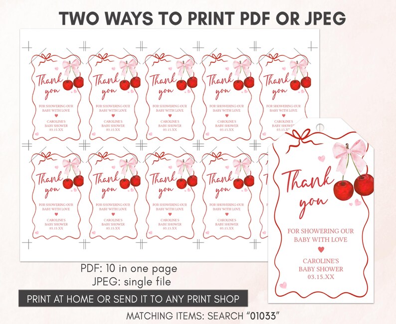 two ways to print a cherry themed thank you card