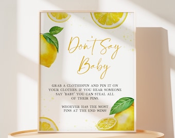 Don't Say Baby Sign Lemon Baby Shower, Minimalist Lemonade Baby Shower Dont Say Baby Game Sign, Gender Neutral Summer Baby Shower Sign, 0720