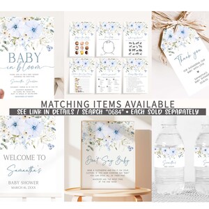 Bewerkbare baby in bloei babyshower bedankkaartje, stoffige blauwe wilde bloemen babyshower cadeaukaartje, lentebloemen babyshower bedankkaartjes, 0684 afbeelding 2