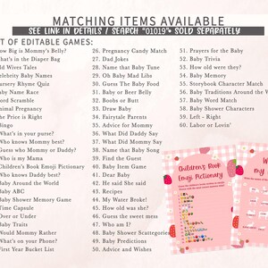 a list of matching items available for a baby shower