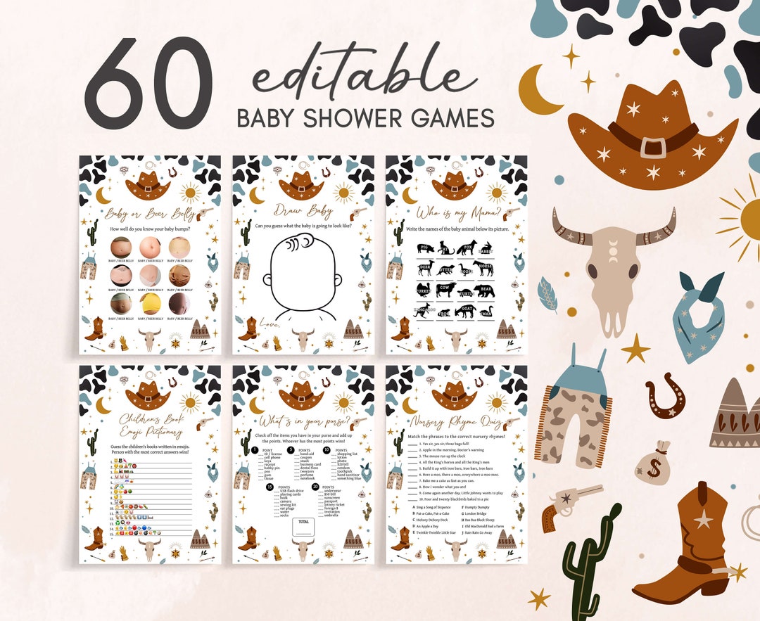 Cowboy Baby Shower Games Bundle Cowgirl Baby Shower Games
