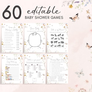 Editable Wildflower Baby Shower Games Bundle, Spring Floral Baby Shower Game Pack, A Little Wildflower Game, Wildflower Butterfly Game 01020