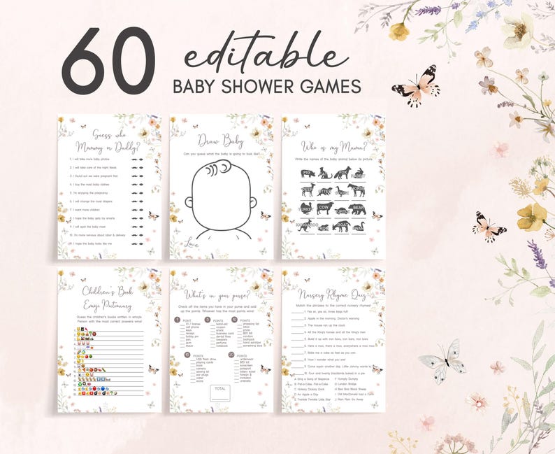 a baby shower game with flowers and butterflies