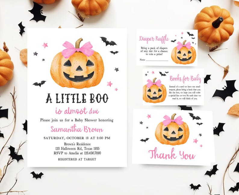 Pink Minimalist A Little Boo Invitation Set