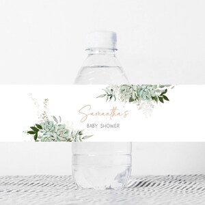 Editable Baby in Bloom Baby Shower Bottle Label, Succulent Gender Neutral Baby Shower Water Labels, Succulents Greenery Bottle Sticker, 0681 image 1