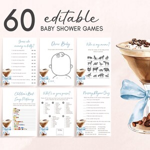 a baby shower game with a blue bow