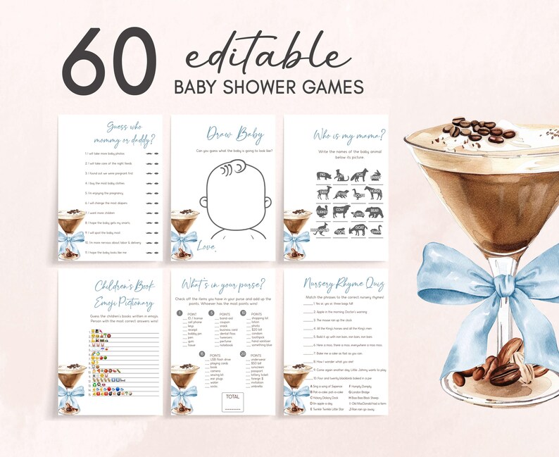 a baby shower game with a blue bow