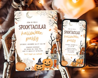 Bearbeitbare Spooktacular Halloween Party-Einladung, Spooktacular Party einladen, Gruselige Halloween-Einladung, Kürbis Spooktacular einladen, 118SE