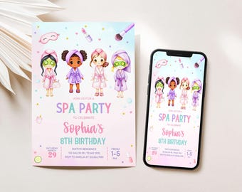 Editable Spa Party Birthday Invitation, Girls Spa Birthday Invite, Glam Pamper Party Invite, Pamper Birthday Party, Tween Party Invite 65BD