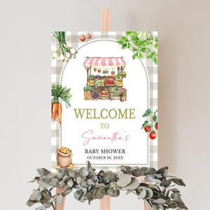Editable Locally Grown Baby Shower Welcome Sign, Country Farmers Market Baby Shower Welcome Poster, Organic Girl Baby Shower Signs, 01080