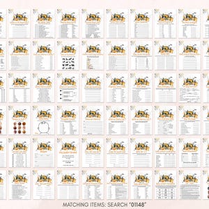 a grid of various items, each with a list of questions or tasks, arranged in rows and columns. The items appear to be related to a specific theme or purpose, such as a matching game or a list of items to purchase. The image does not contain any text that can be described in more detail, and the descriptions provided are concise and focused on the visual content of the items.