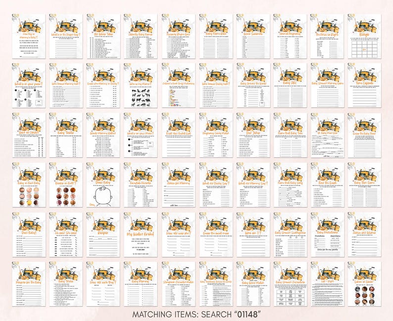 a grid of various items, each with a list of questions or tasks, arranged in rows and columns. The items appear to be related to a specific theme or purpose, such as a matching game or a list of items to purchase. The image does not contain any text that can be described in more detail, and the descriptions provided are concise and focused on the visual content of the items.