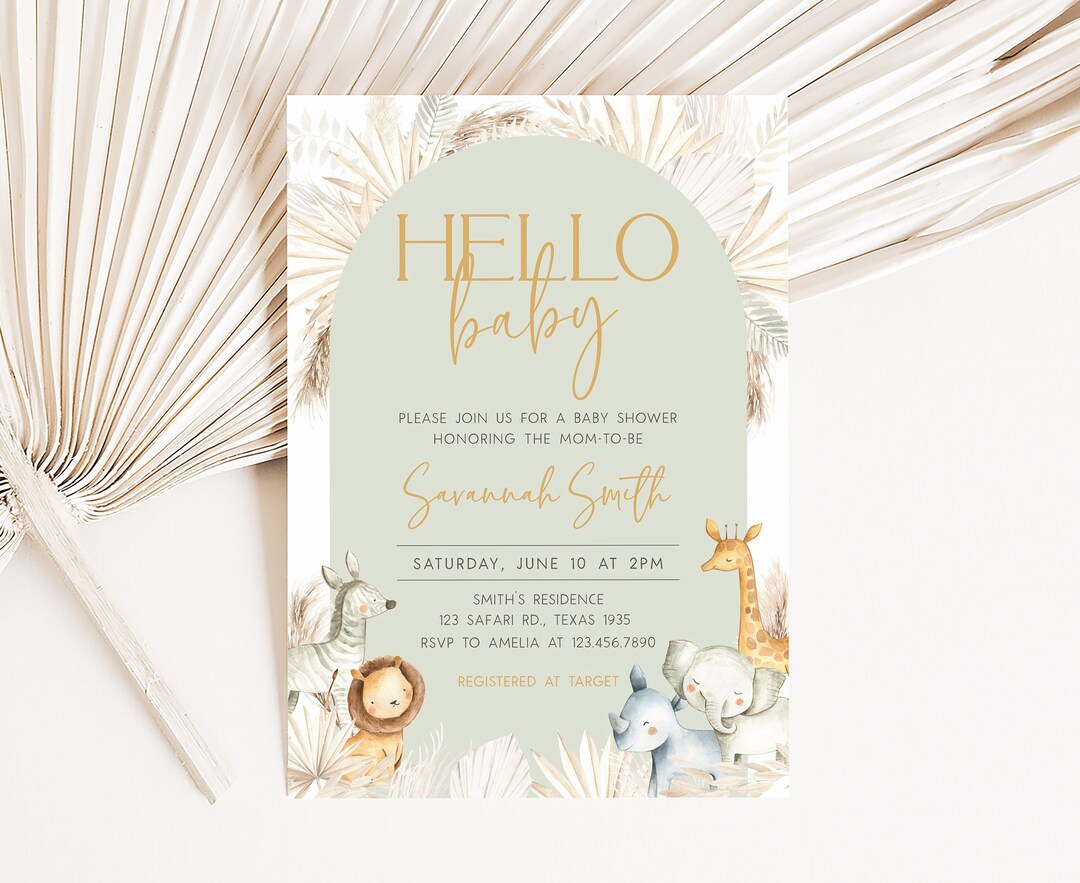 Editable Boho Safari Baby Shower Invitation, Safari Jungle Baby Shower