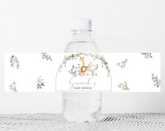 Editable Jungle Baby Shower Bottle Labels, Safari Baby Shower Water Wraps, Gender Neutral Jungle Animals Water Label Printable Template 0282