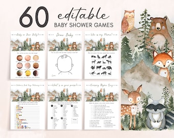 Adventure Awaits Baby Shower Games Bundle Woodland Animals Baby Shower Activity Rustic Forest Mountain Game Pack Printable Template 0195