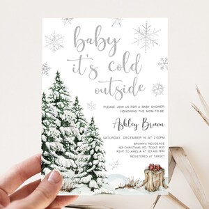 Bewerkbare baby het is koud buiten baby shower uitnodiging, genderneutrale winter baby shower uitnodiging, kerst baby shower uitnodiging sjabloon 0572 afbeelding 1