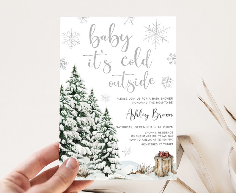 Bewerkbare baby het is koud buiten baby shower uitnodiging, genderneutrale winter baby shower uitnodiging, kerst baby shower uitnodiging sjabloon 0572 afbeelding 1