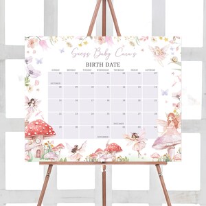 Bearbeitbar Eine kleine Fee-Babyparty Fälligkeitsdatumskalender, verzauberte Waldfee-Babypartykalender, Mädchen-magische Fee Fälligkeitsdatum Poster 01011