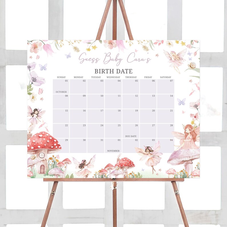 Fairy Baby Shower Calendar