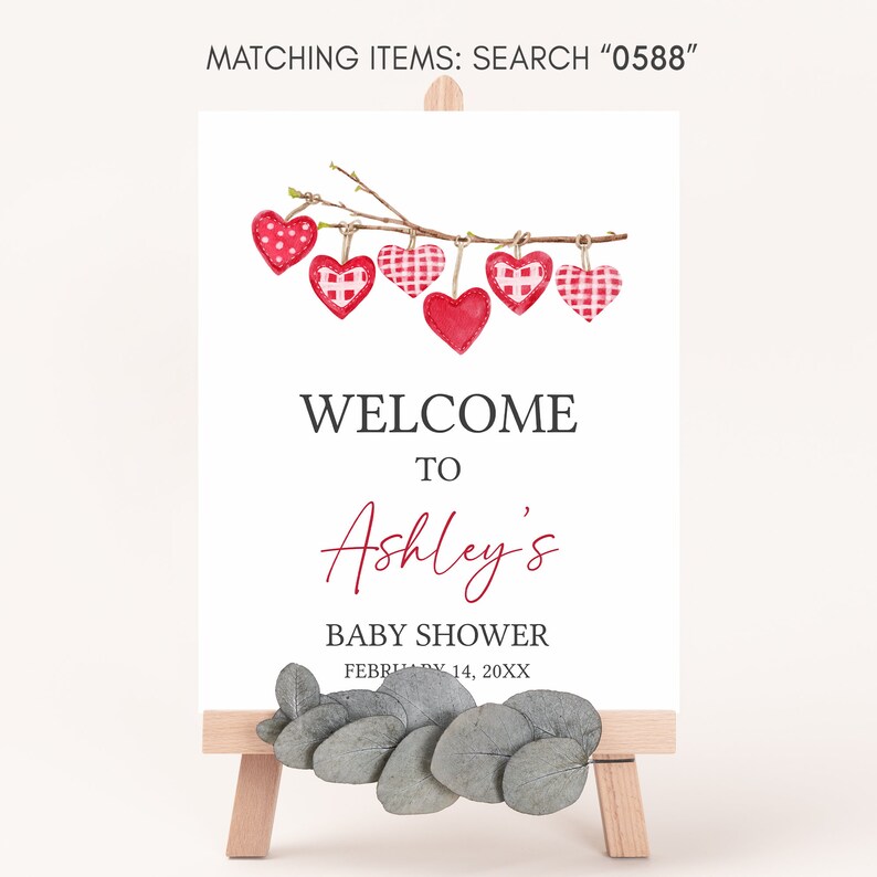 Edytowalny znak powitalny na baby shower walentynkowy, plakat powitalny na baby shower A Little Sweetheart, różowy czerwony napis powitalny na baby shower, 0588 zdjęcie 3