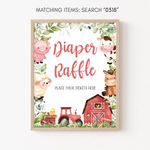 Diaper Raffle Sign Farm Baby Shower, Red Barnyard Baby Shower Diaper Raffle Game Sign, Farm Animals Gender Neutral Printable Template 0318