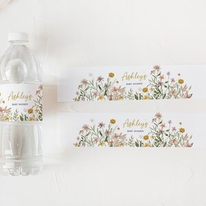 Editable Baby in Bloom Garden Baby Shower Bottle Label, Wildflower Spring Baby Shower Water Labels, Baby in Bloom Floral Bottle Sticker 0685 image 3