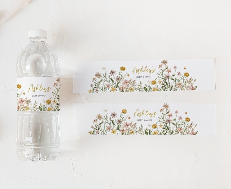Editable Baby in Bloom Garden Baby Shower Bottle Label, Wildflower Spring Baby Shower Water Labels, Baby in Bloom Floral Bottle Sticker 0685 image 3