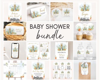 Bewerkbare Peter Rabbit-babyshowerbundel, blauwe Peter Rabbit-babyshowerpakket, rustieke jongen Peter Rabbit-babyshower megabundelsjabloon, 0625