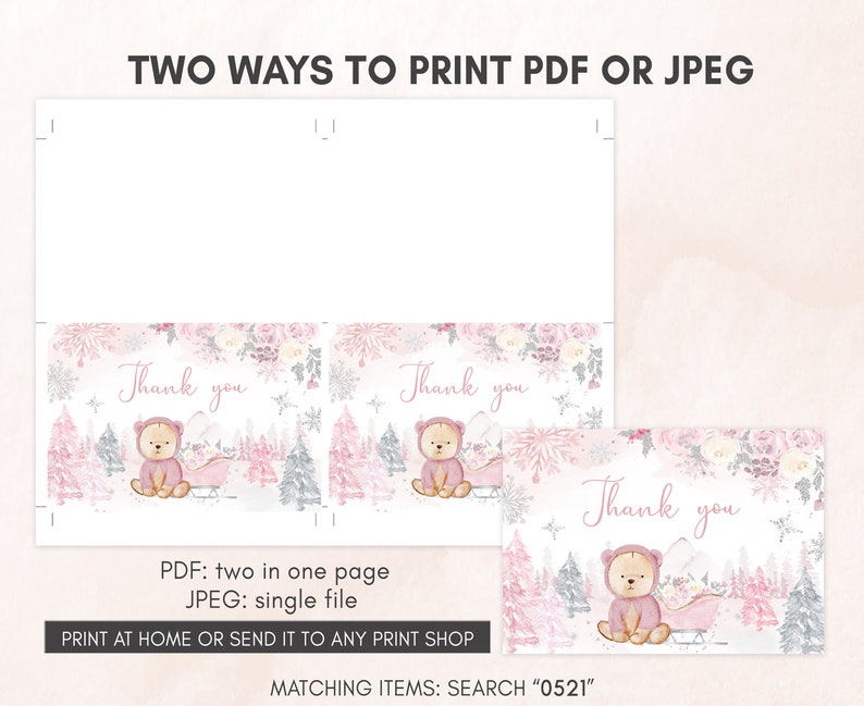 Editable Pink Winter Bear Baby Shower Invitation Bundle, Girl Bear Winter Baby Shower Invite Set, Pink Snowflake Baby It's Cold Outside 0521 image 7