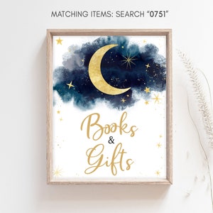 We Are Over The Moon Babyshower boeken en cadeaus bord, jongen maan en sterren babyshower cadeaus bord, Twinkle Little Star babyshower bord, 0751