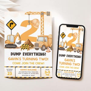 Editable Construction Birthday Invitation, Dump Everything 2nd Birthday Invite, Boy Construction Party Invite, Dump Truck Party Invite, 94BD