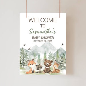 Modificabile Let the Adventure Begin Woodland Baby Shower Segno di benvenuto, Boy Adventure Baby Shower Benvenuto Poster, Forest Baby Shower Sign, 0496