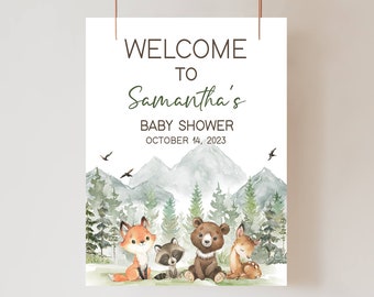 Editable Let the Adventure Begin Woodland Baby Shower Welcome Sign, Boy Adventure Baby Shower Welcome Poster, Forest Baby Shower Sign, 0496