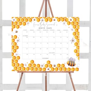Bearbeitbarer Bienen-Babypartykalender Sweet as Can Bee Babyparty Fälligkeitsdatumskalender Gender Neutral Honey Bee Geburtstag Voraussagen Vorlage 0238